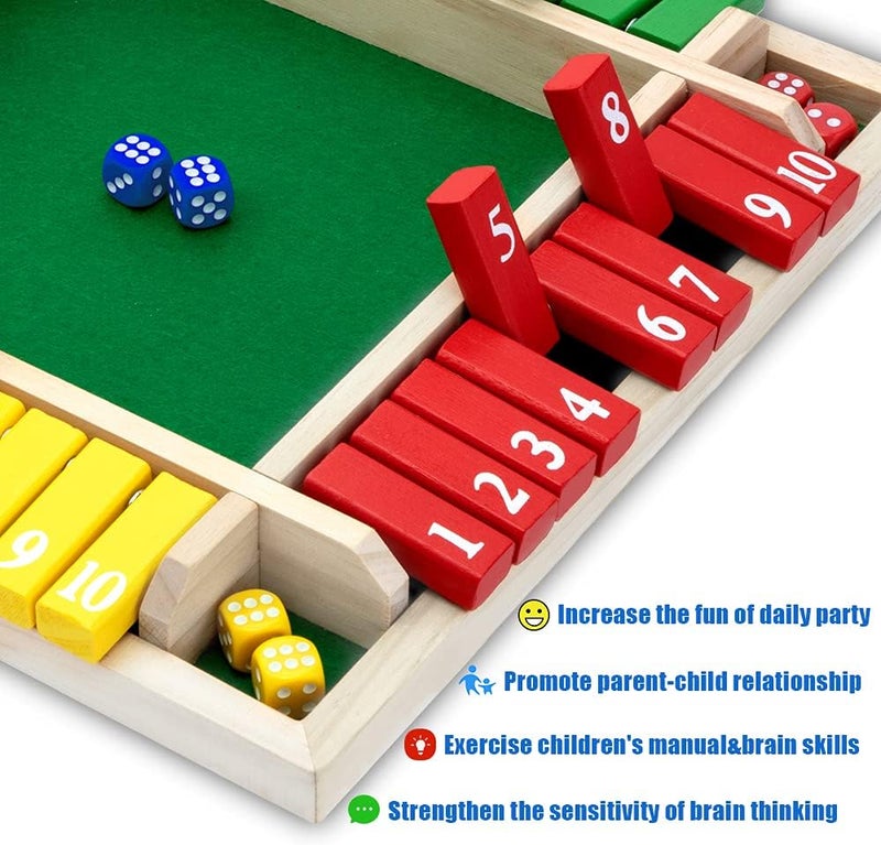 Nicecho Shut The Box Game, 12 Inches Family Wooden Board Table Math Dice Games for Adults and Kids, 2-4 Player Classics Tabletop Version Games for Classroom,Home,Party or Pub - Image 4
